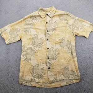 Caribbean Shirt Mens Medium Yellow Floral Aloha‎ Hawaiian Short Sleeve Casual